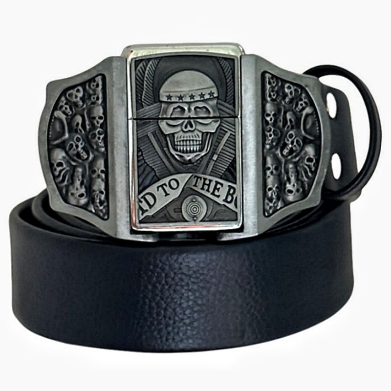 Skulls Bronze Lighter Belt 