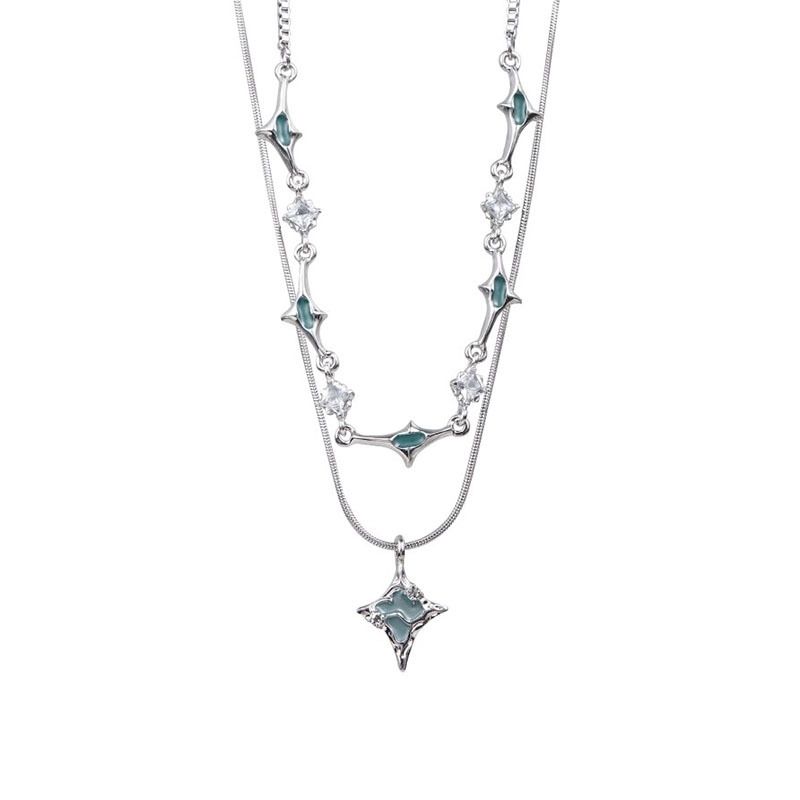 double-layer blue zircon star pendant 