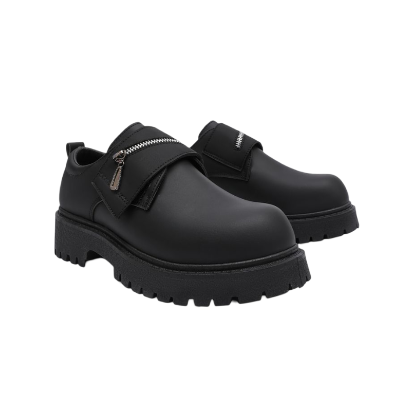 Black faux leather casual oxford shoes